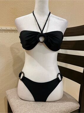 Daniela Corte 2-piece bikini set: bandeau top w/ halter ties, low rise bottoms S